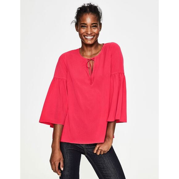 Boden Boho Sleeve Tie Front Blouse Size 10 Coral Pink Hippie Top - Picture 2 of 13